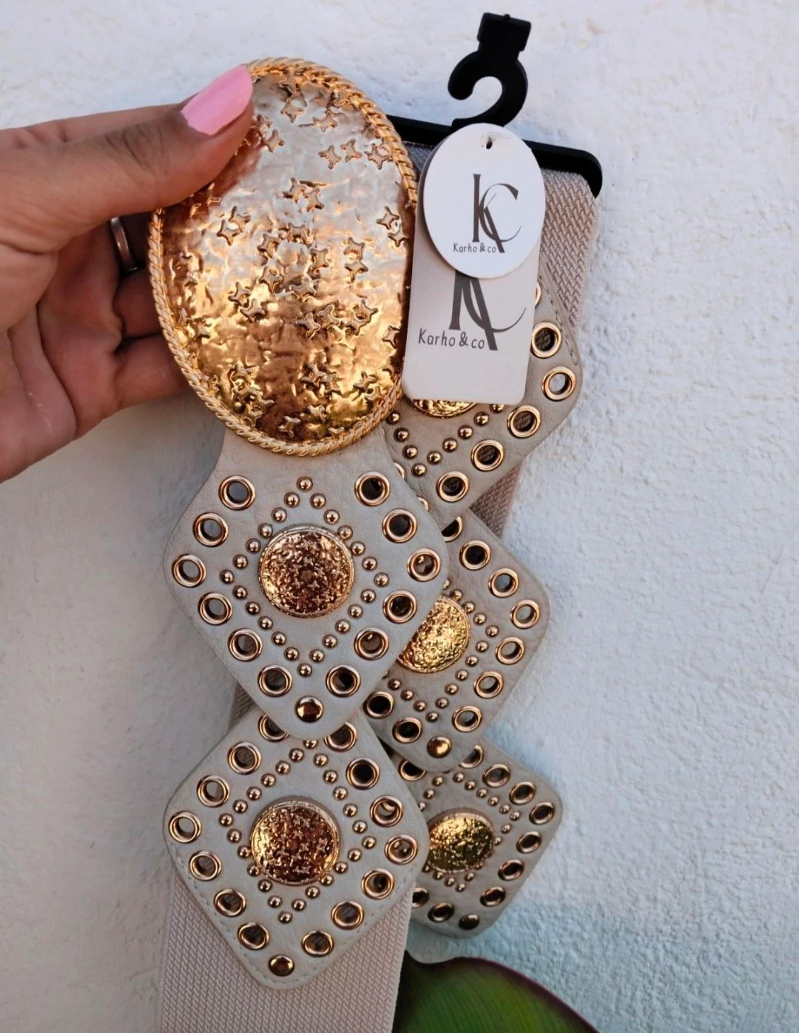 Ceinture élastique beige et dorée – photo 7